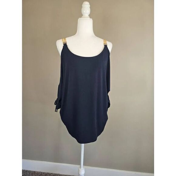 Michael Micharl Kors top Sz L Black w/chains - Picture 1 of 8